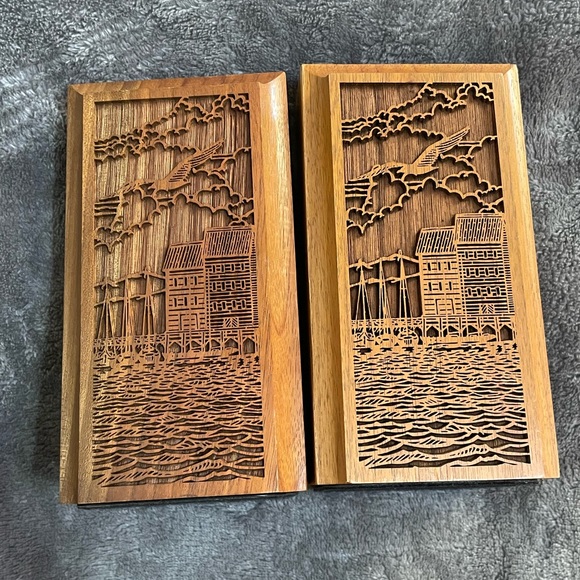 Vintage Wood Walnut Laser Cut Coastal Nautical Bookends - Picture 9 of 9
